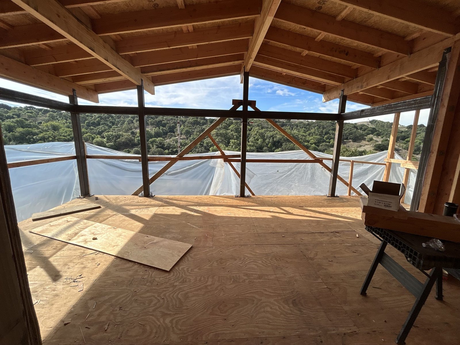Steel frame and new roof framing, residential build, East Bay